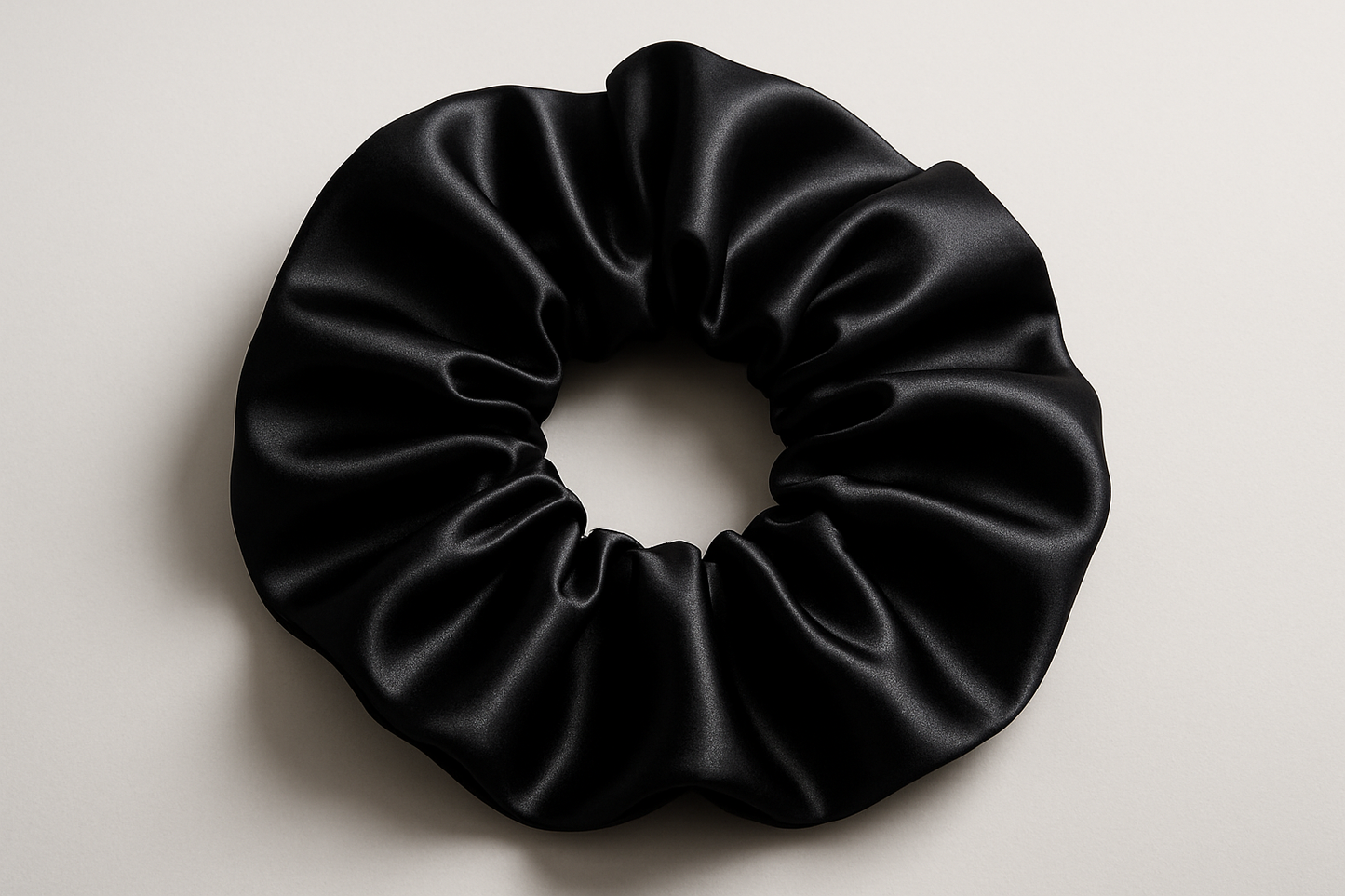 a large black satin scrunchie